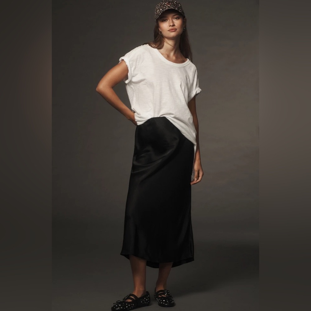 Anthropologie Tilda Slip Skirt Midi in Black. New without tags. Smoke + pet free